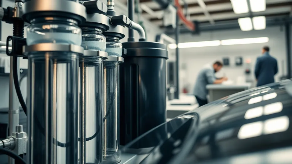 A close-up of high-tech water filtration system and professi