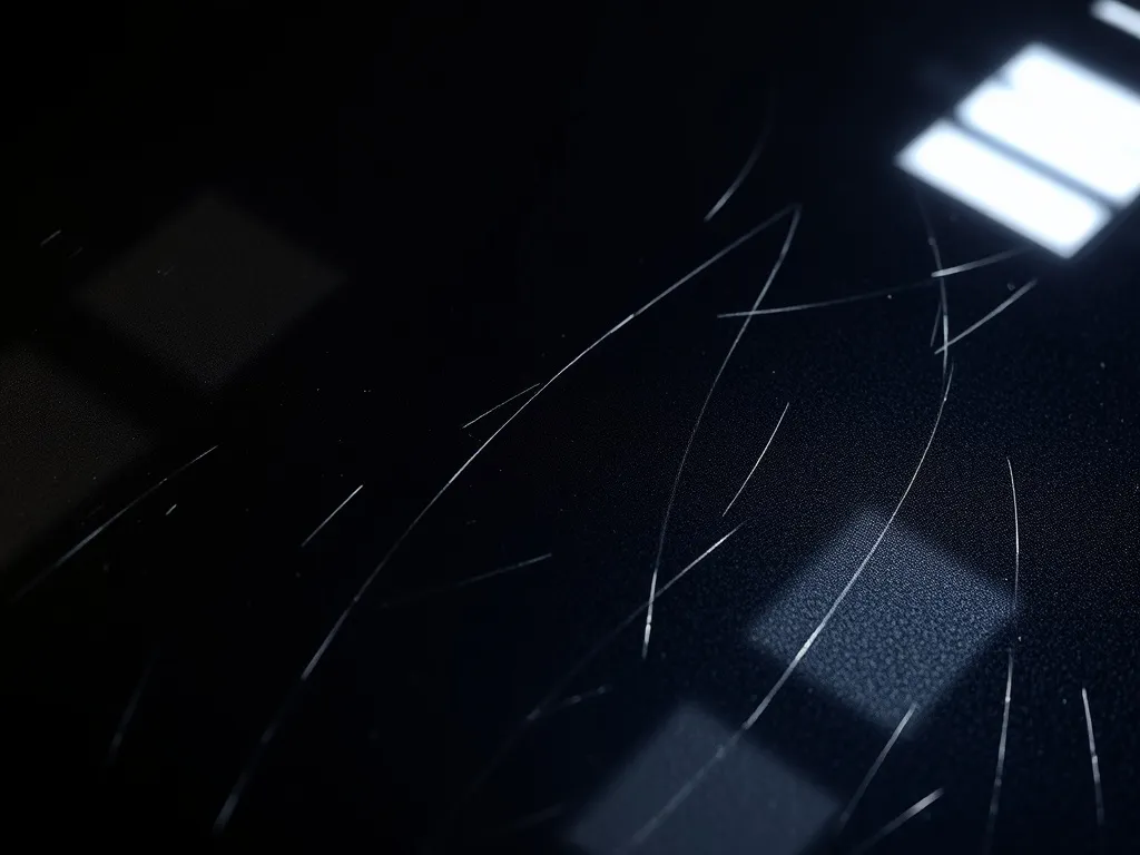 A professional macro photograph of a dark car paint surface